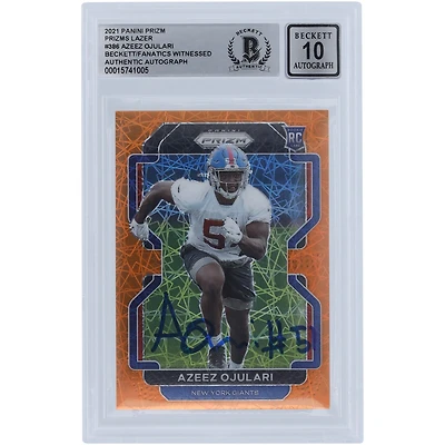 Azeez Ojulari New York Giants Autographed 2021 Panini Prizm Lazer #386 Beckett Fanatics Witnessed Authenticated 10 Rookie Card