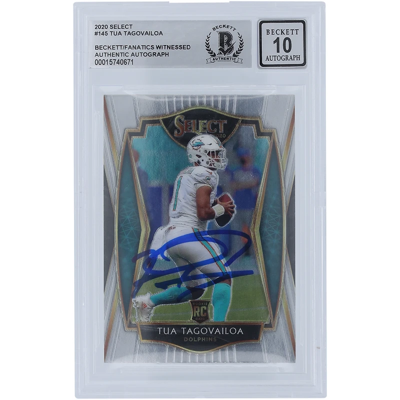 Tua Tagovailoa Miami Dolphins Autographed 2020 Panini Select Premier Level #145 Beckett Fanatics Witnessed Authenticated 10 Rookie Card