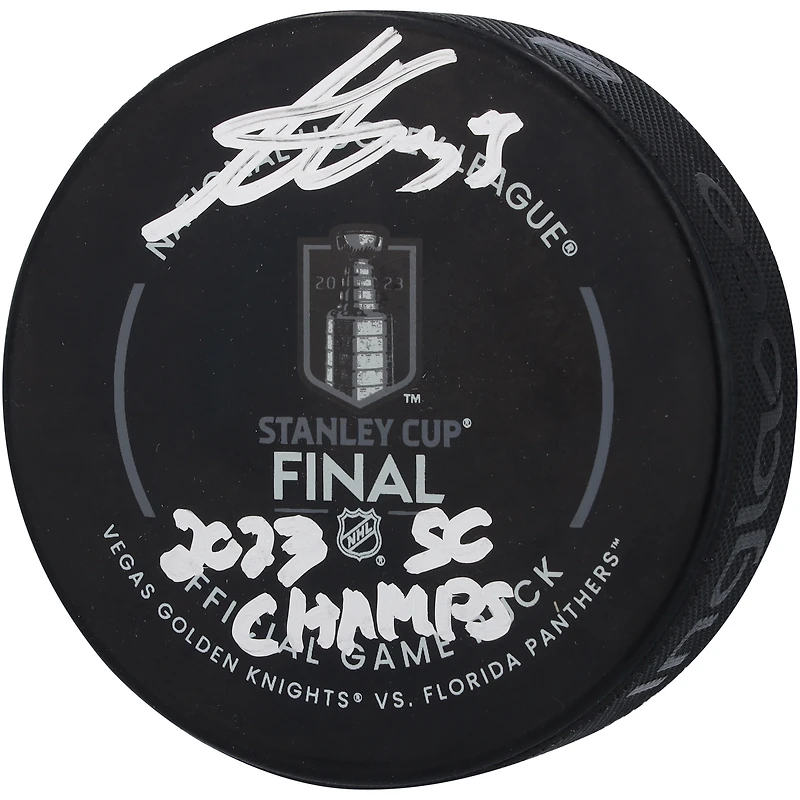Adin Hill Vegas Golden Knights Autographed 2023 Stanley Cup Final Official Game Puck with "2023 SC Champs" Inscription
