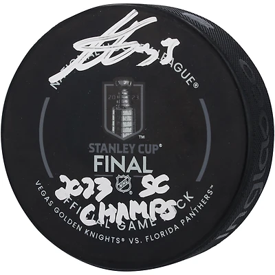 Adin Hill Vegas Golden Knights Autographed 2023 Stanley Cup Final Official Game Puck with "2023 SC Champs" Inscription