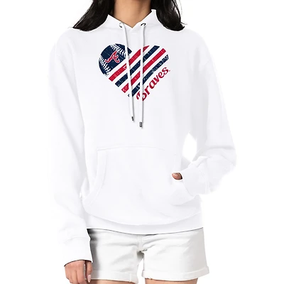 Women's G-III 4Her by Carl Banks  White Atlanta Braves Heart Fleece Pullover Hoodie
