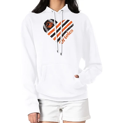 Women's G-III 4Her by Carl Banks  White Baltimore Orioles Heart Fleece Pullover Hoodie