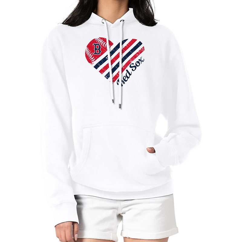 Women's G-III 4Her by Carl Banks White Boston Red Sox Heart Fleece Pullover Hoodie