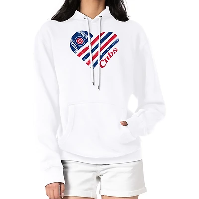 Women's G-III 4Her by Carl Banks  White Chicago Cubs Heart Fleece Pullover Hoodie