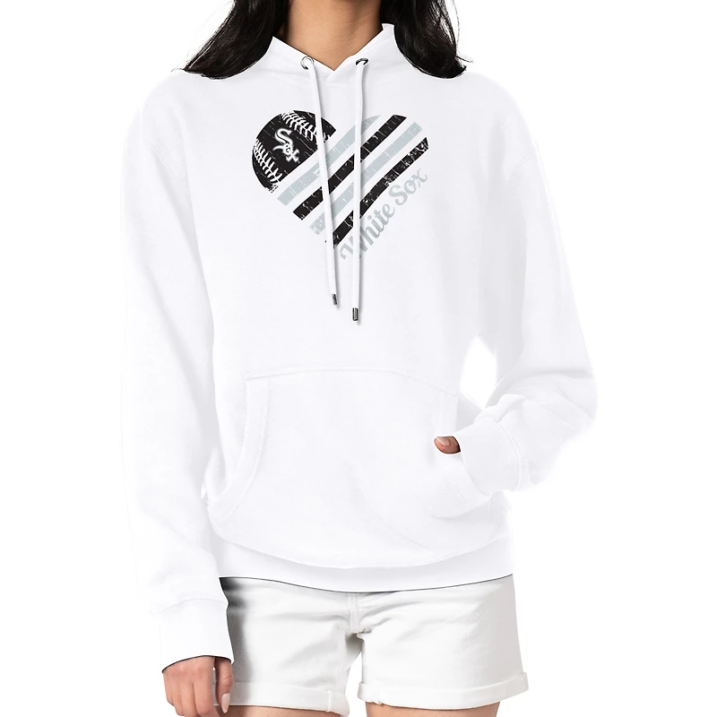 Women's G-III 4Her by Carl Banks White Chicago White Sox Heart Fleece Pullover Hoodie