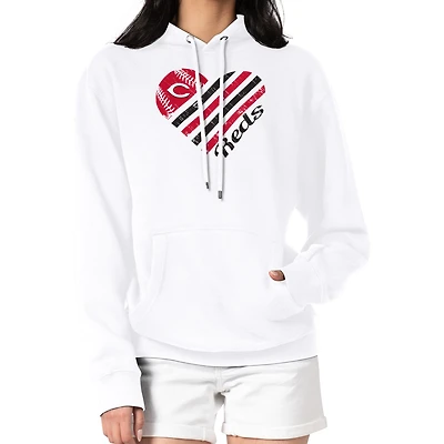 Women's G-III 4Her by Carl Banks  White Cincinnati Reds Heart Fleece Pullover Hoodie
