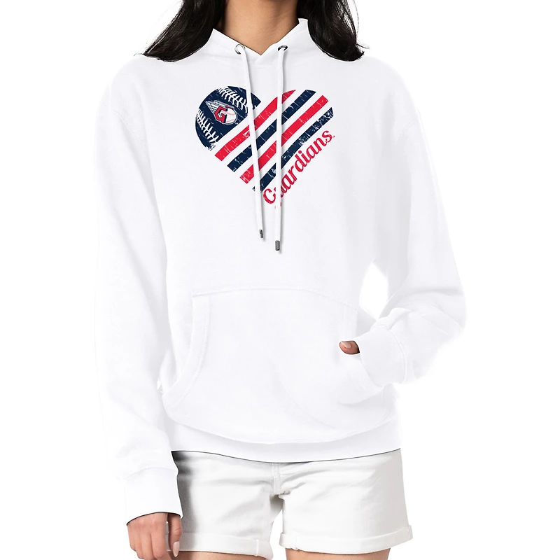 Women's G-III 4Her by Carl Banks White Cleveland Guardians Heart Fleece Pullover Hoodie