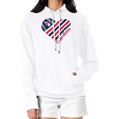 Women's G-III 4Her by Carl Banks  White Cleveland Guardians Heart Fleece Pullover Hoodie