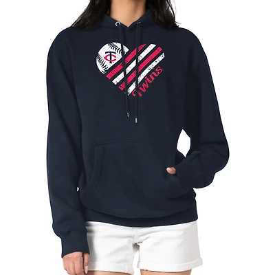 Women's G-III 4Her by Carl Banks  Navy Minnesota Twins Heart Fleece Pullover Hoodie