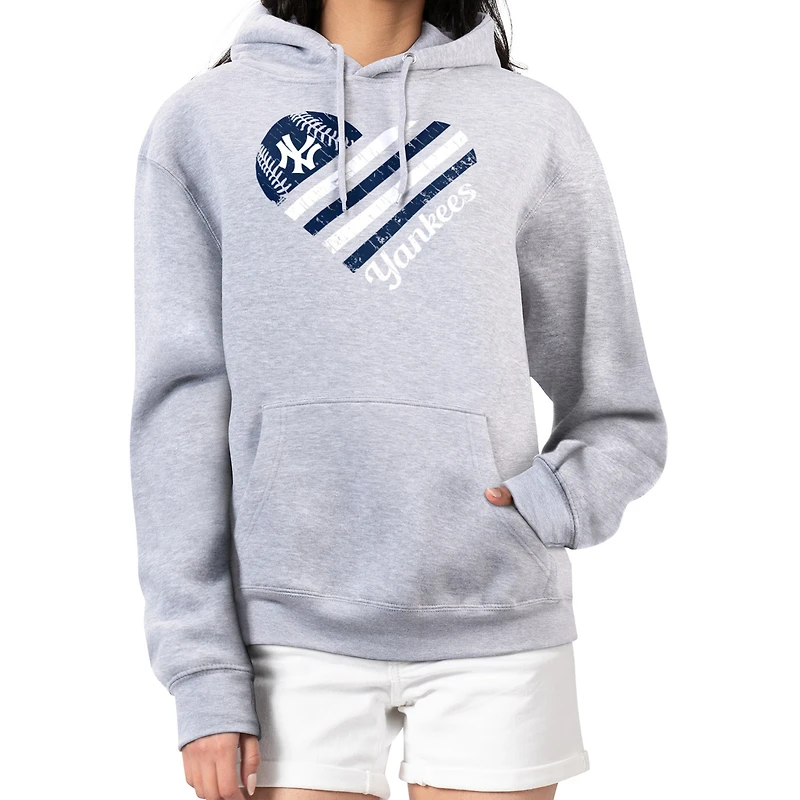 Women's G-III 4Her by Carl Banks  Heather Gray New York Yankees Heart Fleece Pullover Hoodie