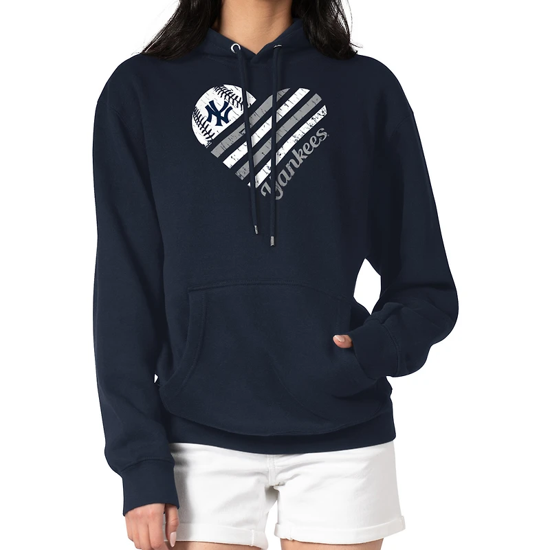Women's G-III 4Her by Carl Banks Navy New York Yankees Heart Fleece Pullover Hoodie