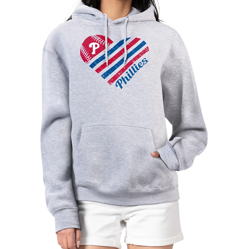 Women's G-III 4Her by Carl Banks  Heather Gray Philadelphia Phillies Heart Fleece Pullover Hoodie