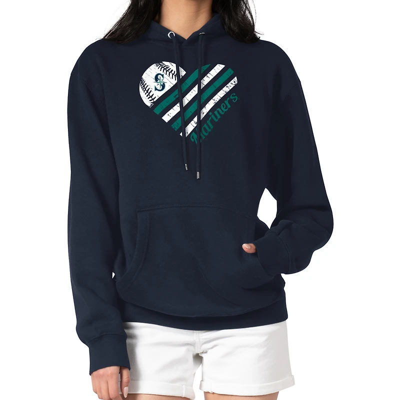 Women's G-III 4Her by Carl Banks  Navy Seattle Mariners Heart Fleece Pullover Hoodie