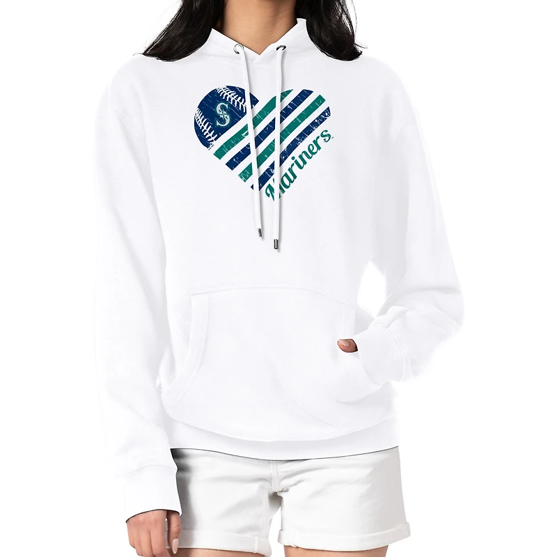 Women's G-III 4Her by Carl Banks White Seattle Mariners Heart Fleece Pullover Hoodie
