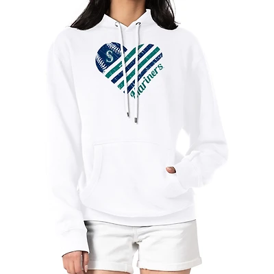 Women's G-III 4Her by Carl Banks  White Seattle Mariners Heart Fleece Pullover Hoodie