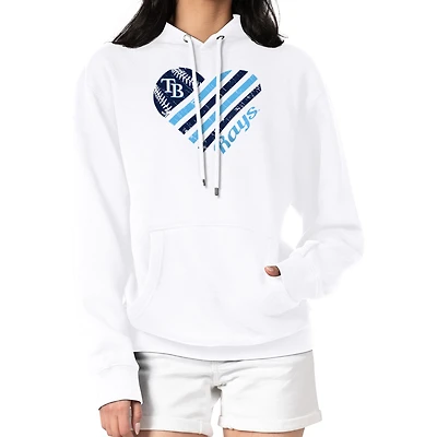 Women's G-III 4Her by Carl Banks  White Tampa Bay Rays Heart Fleece Pullover Hoodie
