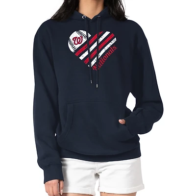 Women's G-III 4Her by Carl Banks  Navy Washington Nationals Heart Fleece Pullover Hoodie