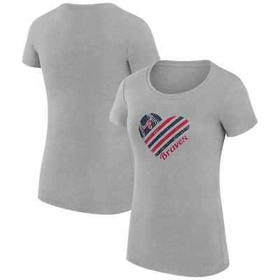 Women's G-III 4Her by Carl Banks  Heather Gray Atlanta Braves Super-Slim Fit Lightweight Heart Graphic T-Shirt