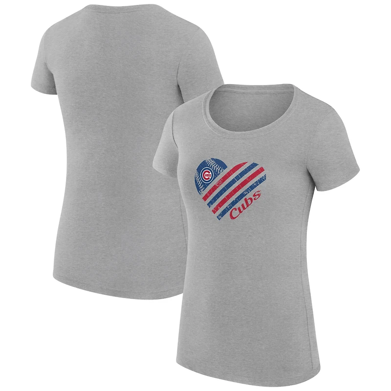 Women's G-III 4Her by Carl Banks Heather Gray Chicago Cubs Super-Slim Fit Lightweight Heart Graphic T-Shirt