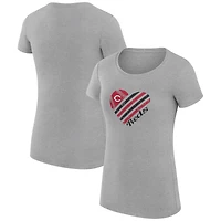 Women's G-III 4Her by Carl Banks  Heather Gray Cincinnati Reds Super-Slim Fit Lightweight Heart Graphic T-Shirt