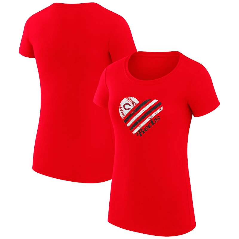 Women's G-III 4Her by Carl Banks Red Cincinnati Reds Super-Slim Fit Lightweight Heart Graphic T-Shirt
