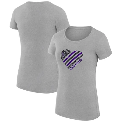 Women's G-III 4Her by Carl Banks  Heather Gray Colorado Rockies Super-Slim Fit Lightweight Heart Graphic T-Shirt