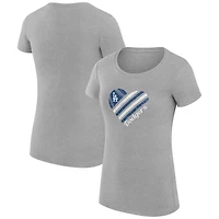 Women's G-III 4Her by Carl Banks  Heather Gray Los Angeles Dodgers Super-Slim Fit Lightweight Heart Graphic T-Shirt