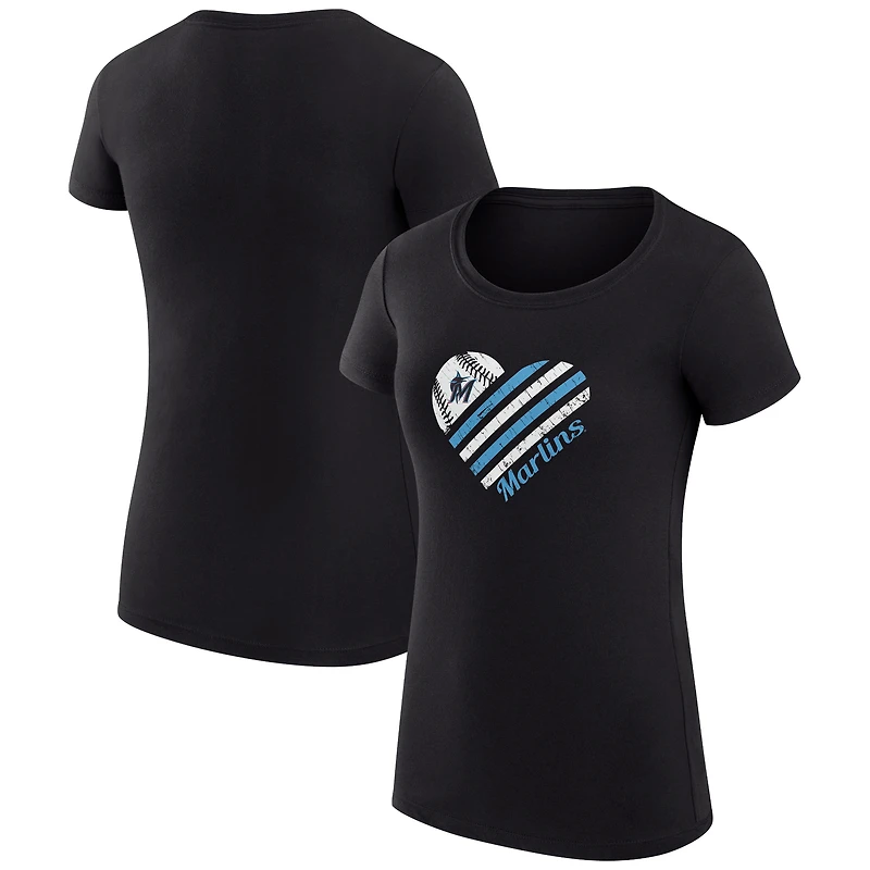 Women's G-III 4Her by Carl Banks Black Miami Marlins Super-Slim Fit Lightweight Heart Graphic T-Shirt