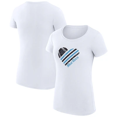 Women's G-III 4Her by Carl Banks  White Miami Marlins Super-Slim Fit Lightweight Heart Graphic T-Shirt
