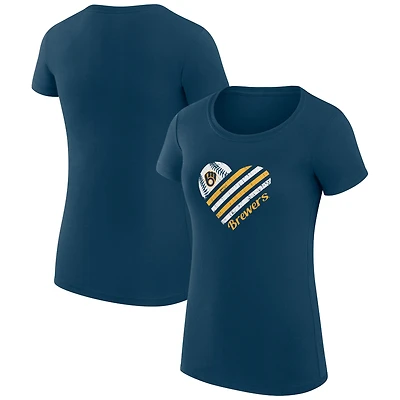 Women's G-III 4Her by Carl Banks  Navy Milwaukee Brewers Super-Slim Fit Lightweight Heart Graphic T-Shirt