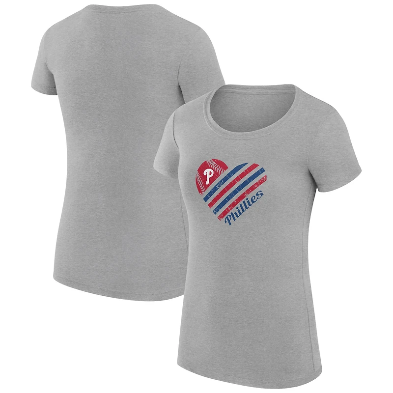 Women's G-III 4Her by Carl Banks  Heather Gray Philadelphia Phillies Super-Slim Fit Lightweight Heart Graphic T-Shirt