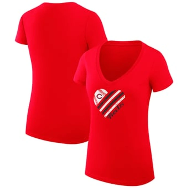 Women's G-III 4Her by Carl Banks  Red Cincinnati Reds Super-Slim Fit Lightweight Heart V-Neck T-Shirt
