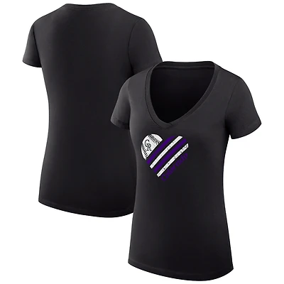 Women's G-III 4Her by Carl Banks  Black Colorado Rockies Super-Slim Fit Lightweight Heart V-Neck T-Shirt