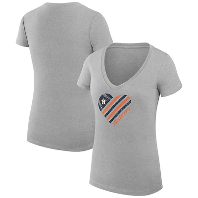 Women's G-III 4Her by Carl Banks  Heather Gray Houston Astros Super-Slim Fit Lightweight Heart V-Neck T-Shirt