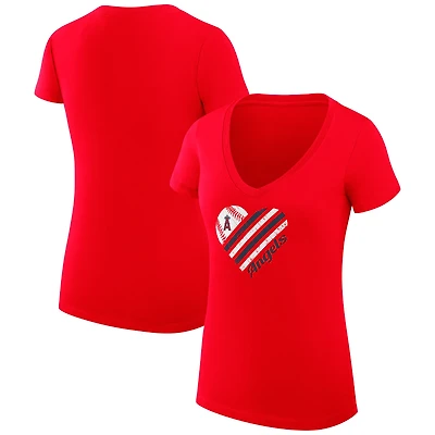 Women's G-III 4Her by Carl Banks  Red Los Angeles Angels Super-Slim Fit Lightweight Heart V-Neck T-Shirt
