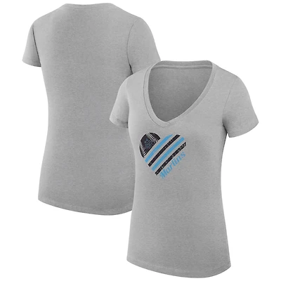 Women's G-III 4Her by Carl Banks  Heather Gray Miami Marlins Super-Slim Fit Lightweight Heart V-Neck T-Shirt