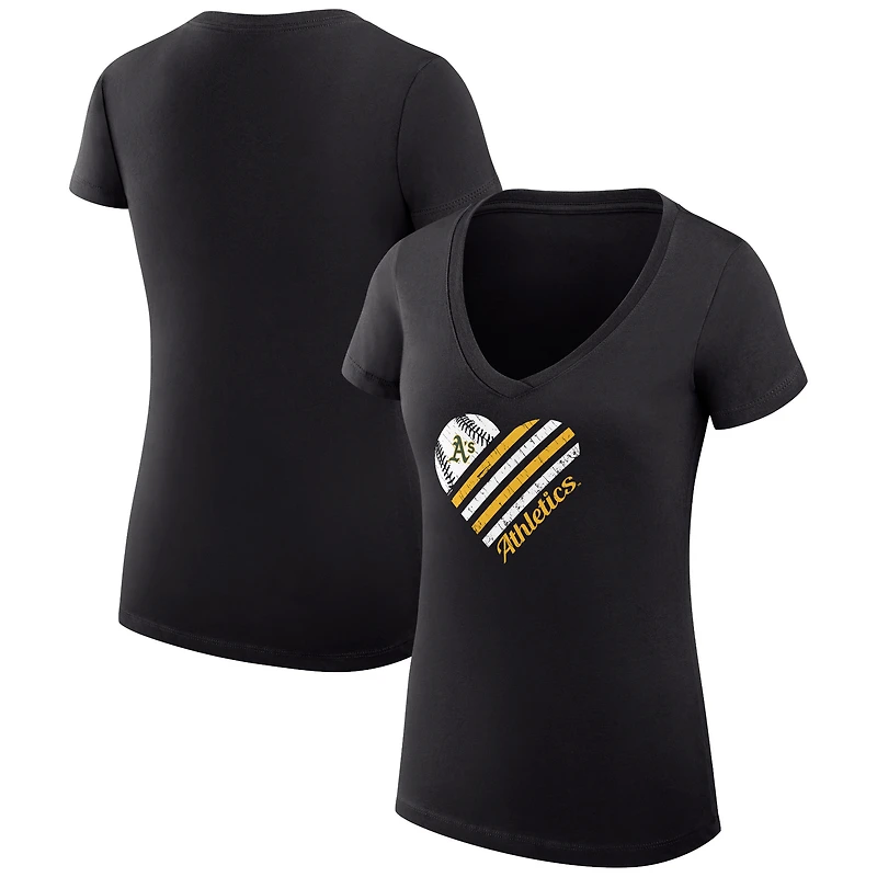 Women's G-III 4Her by Carl Banks  Black Athletics Super-Slim Fit Lightweight Heart V-Neck T-Shirt