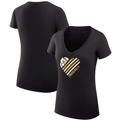 Women's G-III 4Her by Carl Banks  Black Athletics Super-Slim Fit Lightweight Heart V-Neck T-Shirt