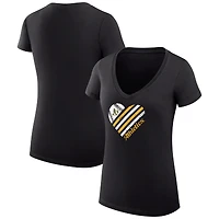 Women's G-III 4Her by Carl Banks  Black Athletics Super-Slim Fit Lightweight Heart V-Neck T-Shirt