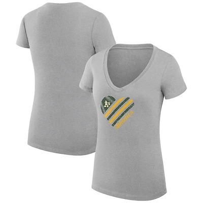 Women's G-III 4Her by Carl Banks  Heather Gray Athletics Super-Slim Fit Lightweight Heart V-Neck T-Shirt