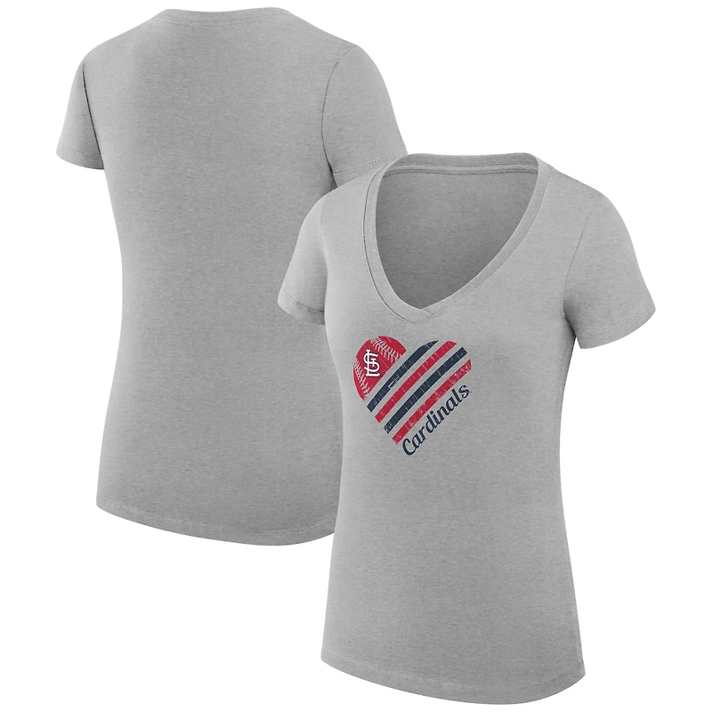 Women's G-III 4Her by Carl Banks  Heather Gray St. Louis Cardinals Super-Slim Fit Lightweight Heart V-Neck T-Shirt