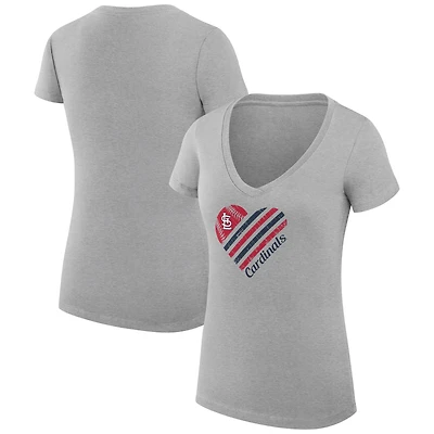 Women's G-III 4Her by Carl Banks  Heather Gray St. Louis Cardinals Super-Slim Fit Lightweight Heart V-Neck T-Shirt