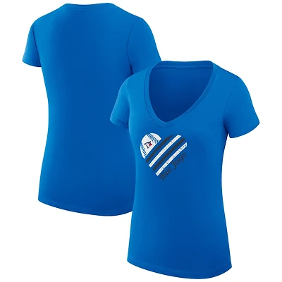 Women's G-III 4Her by Carl Banks  Royal Toronto Blue Jays Super-Slim Fit Lightweight Heart V-Neck T-Shirt