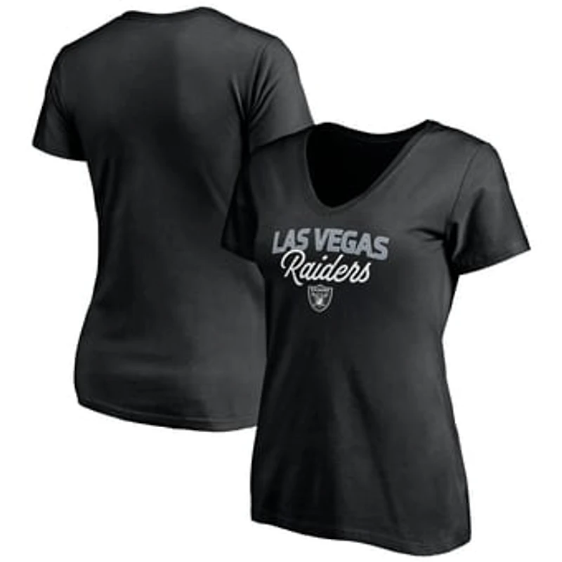 Women's Black Las Vegas Raiders Depth Chart V-Neck T-Shirt