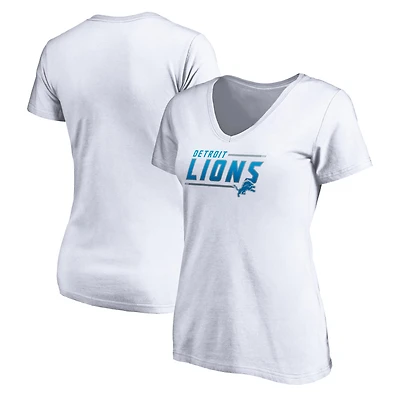 Women's White Detroit Lions Mascot In Bounds V-Neck T-Shirt