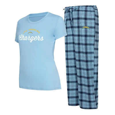 Women's Concepts Sport Powder Blue/Navy Los Angeles Chargers Arctic Top & Flannel Pants Sleep Set