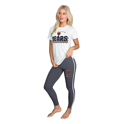 Women's Concepts Sport White/Charcoal Chicago Bears Sonata Short Sleeve Top & Leggings Set