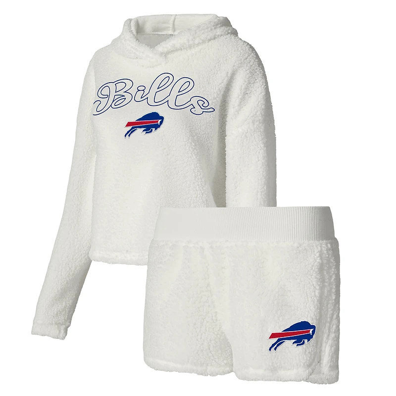 Women's Concepts Sport White Buffalo Bills Fluffy Pullover Sweatshirt & Shorts Sleep Set