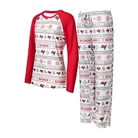 Women's Concepts Sport White/Red Tampa Bay Buccaneers Tinsel Raglan Long Sleeve Top & Pants Sleep Set