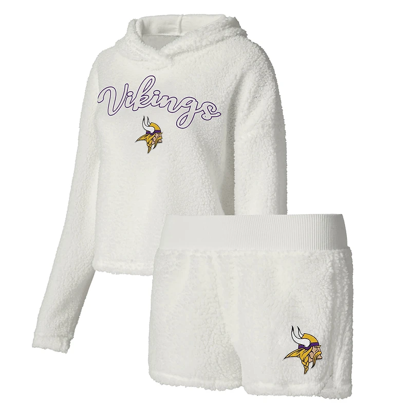 Women's Concepts Sport  White Minnesota Vikings Fluffy Pullover Sweatshirt & Shorts Sleep Set